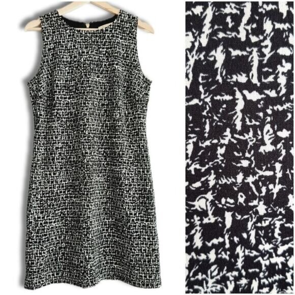 MICHAEL KORS Sleeveless Sheath Knee Length Dress Abstract Pattern B&W Sz M - Picture 1 of 15
